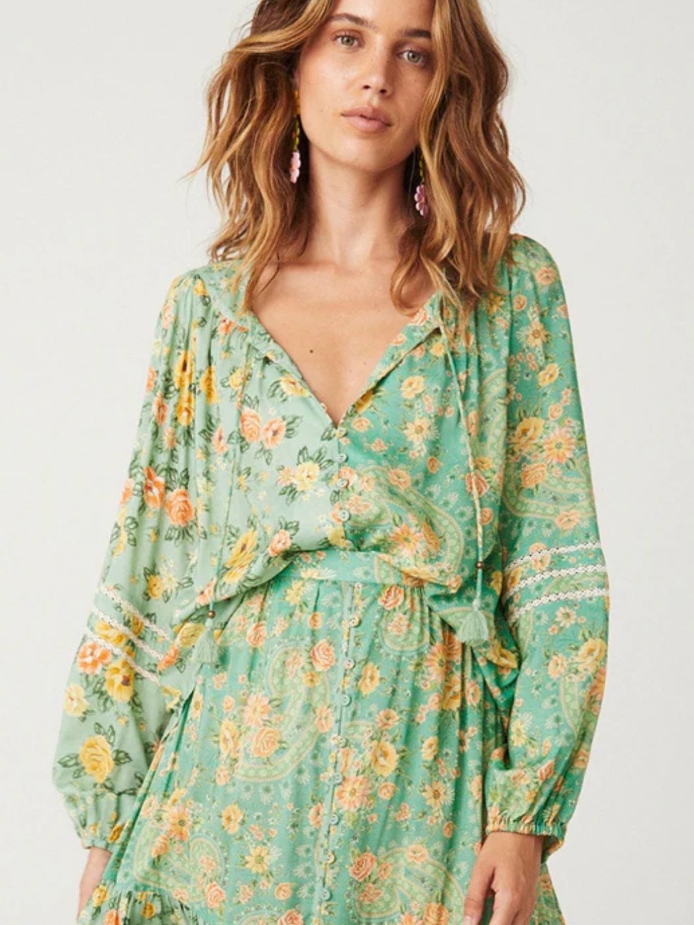 Spell Mint Green Floral Button-Front Blouse